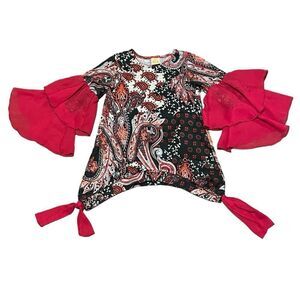Mia Belle Baby Couture Top With Tiered Ruffled Sleeves Red White Black Sz 2T/3T